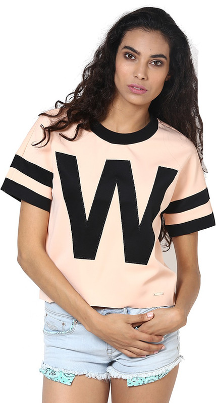 Only Typography Women Round Neck Pink T-Shirt
