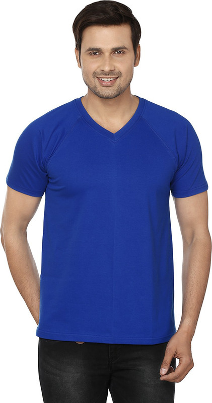 EPG Solid Men V-neck Blue T-Shirt