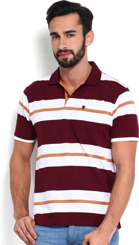 Vivaldi Striped Men Polo Neck Red T-Shirt