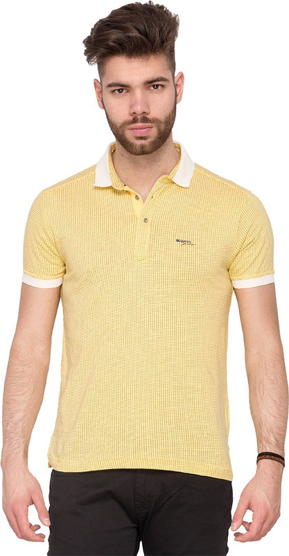 Mufti Polka Print Men Polo Neck Yellow T-Shirt