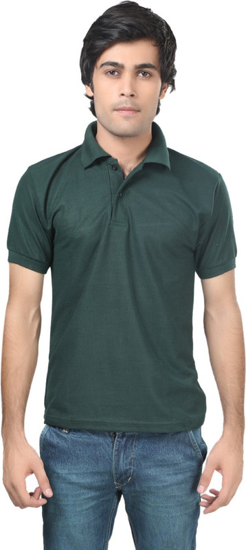Trendy Trotters Solid Men Polo Neck Dark Green T-Shirt