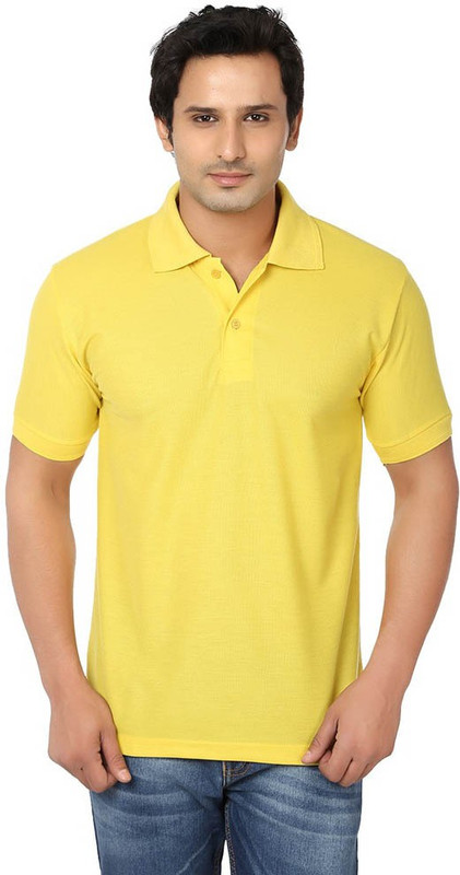 Keep Sake Solid Men Polo Neck Yellow T-Shirt