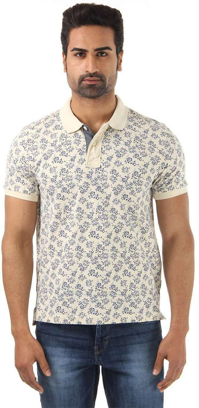 Flying Machine Printed Men Polo Neck White T-Shirt