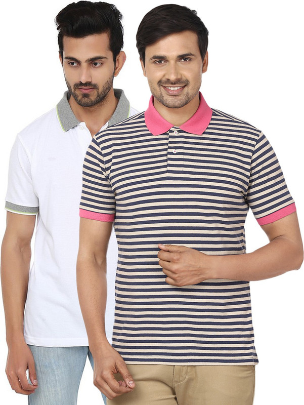 Ruse Striped, Solid Men Polo Neck Multicolor T-Shirt(Pack of 2)