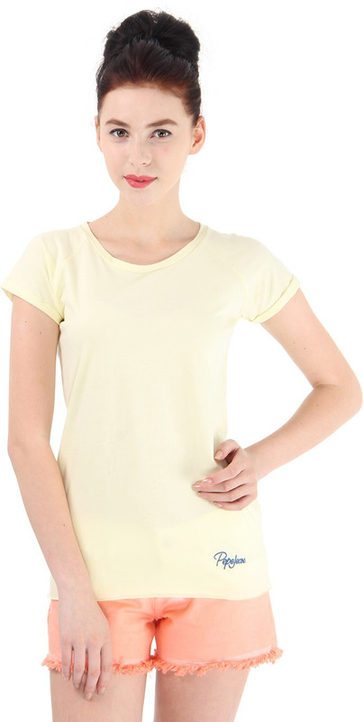 Pepe Jeans Solid Women Round Neck Yellow T-Shirt