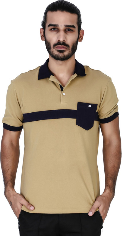 Mr Button Solid Men Polo Neck Brown T-Shirt