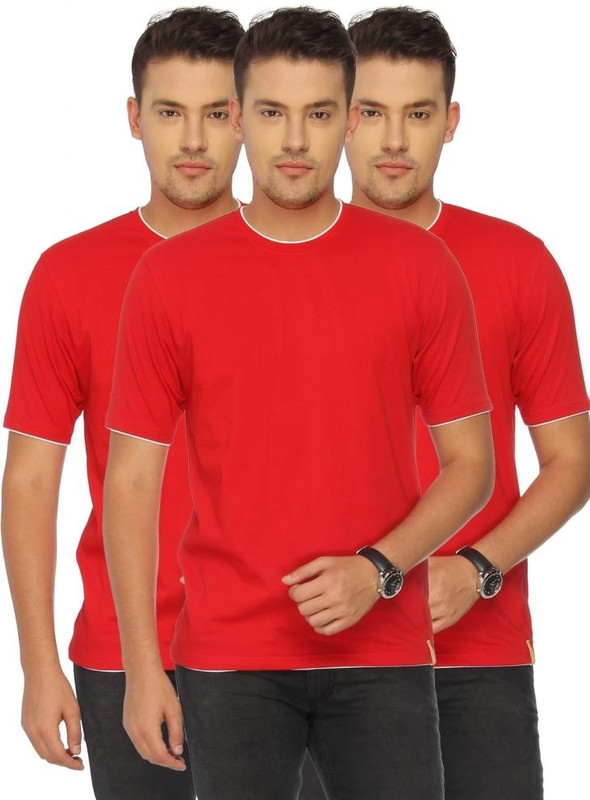 Campus Sutra Solid Men Round or Crew Red T-Shirt(Pack of 3)