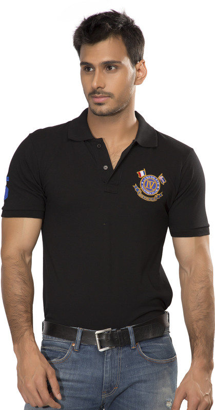 Alan Jones Solid Men Polo Neck Black T-Shirt