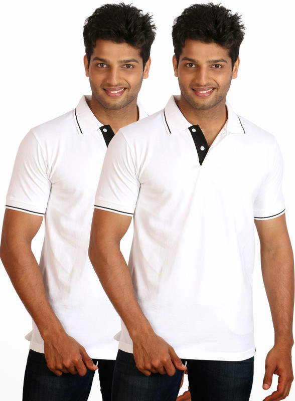 Campus Sutra Solid Men Polo Neck White T-Shirt(Pack of 2)