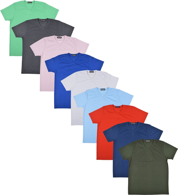 Pintapple Solid Men V-neck Multicolor T-Shirt(Pack of 9)