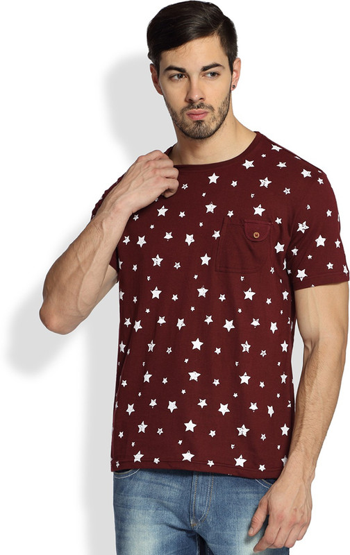 DIFFERENCE OF OPINION Printed Men Round Neck Maroon T-Shirt