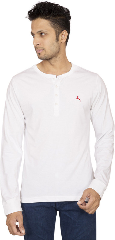 Red Line Solid Men Round Neck White T-Shirt