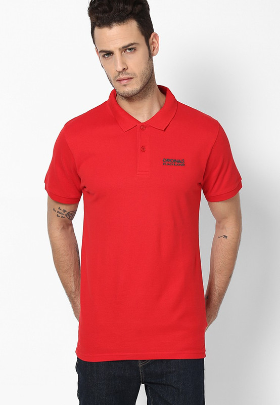 Jack & Jones Solid Men Polo Neck Red T-Shirt