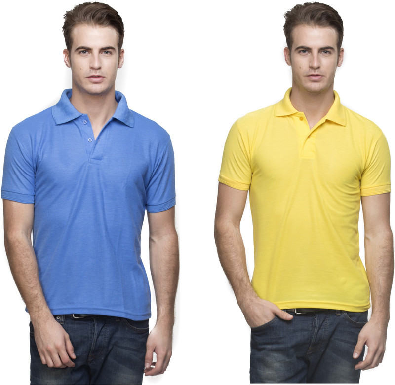 Lambency Solid Men Polo Neck Light Blue, Yellow T-Shirt(Pack of 2) Lambency Solid Men Polo Neck Light Blue, Yellow T-Shirt(Pack of 2)