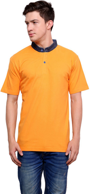 Lemon & Vodka Solid Men Mandarin Collar Orange T-Shirt