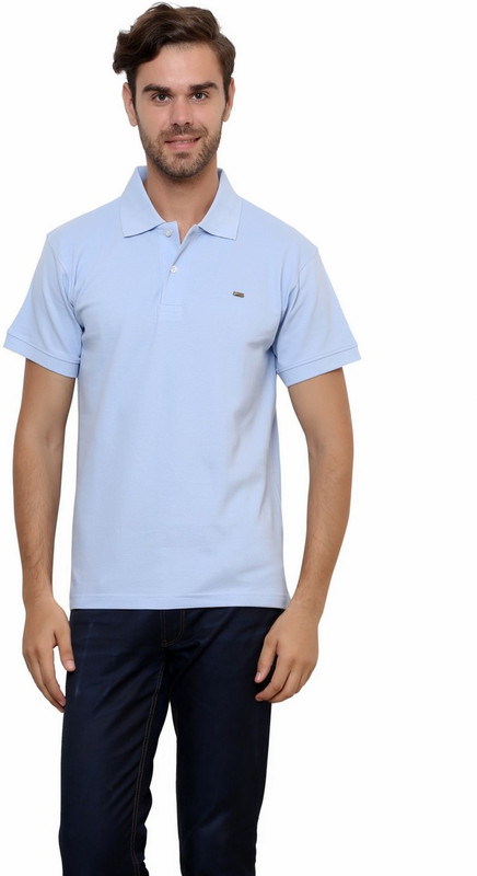 Lemon & Vodka Solid Men Polo Neck Light Blue T-Shirt