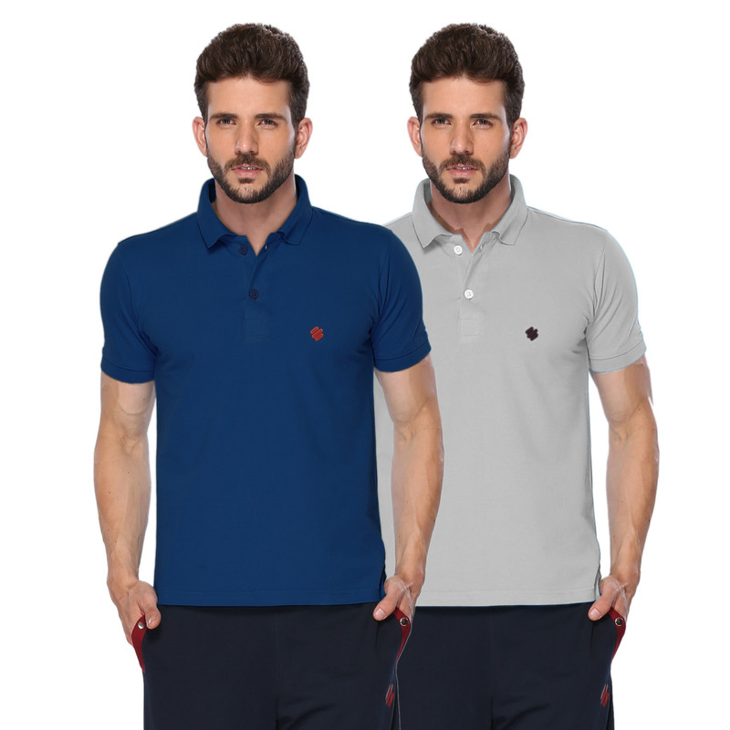 ONN Solid Men Polo Neck Blue, Grey T-Shirt(Pack of 2) ONN Solid Men Polo Neck Blue, Grey T-Shirt(Pack of 2)