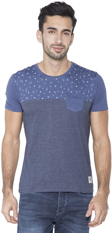 Flying Machine Printed Men Round Neck Blue, Grey T-Shirt