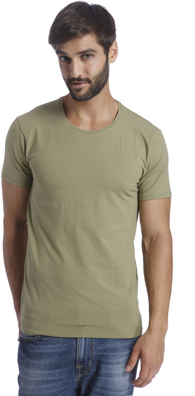 Selected Solid Men Round Neck Green T-Shirt