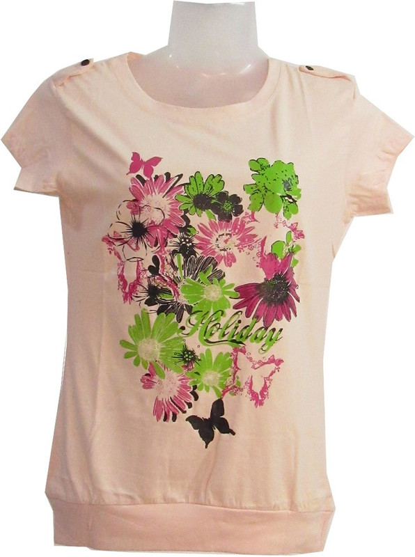 Scooboo Printed Women Round Neck Orange, Multicolor T-Shirt