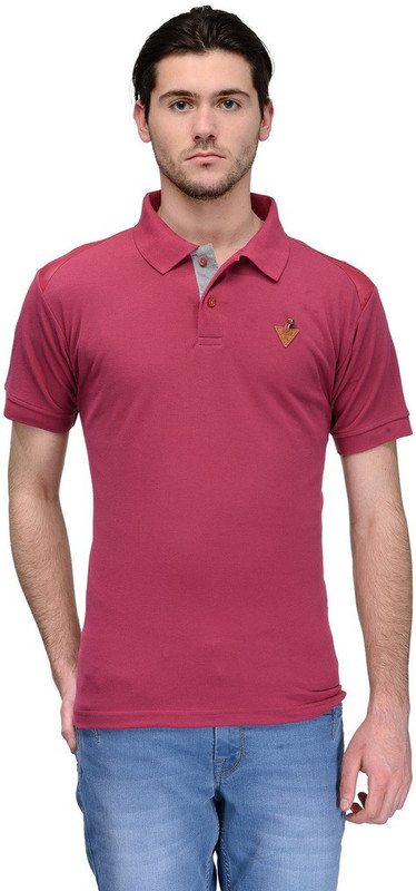 Canary London Solid Men Polo Neck Maroon T-Shirt