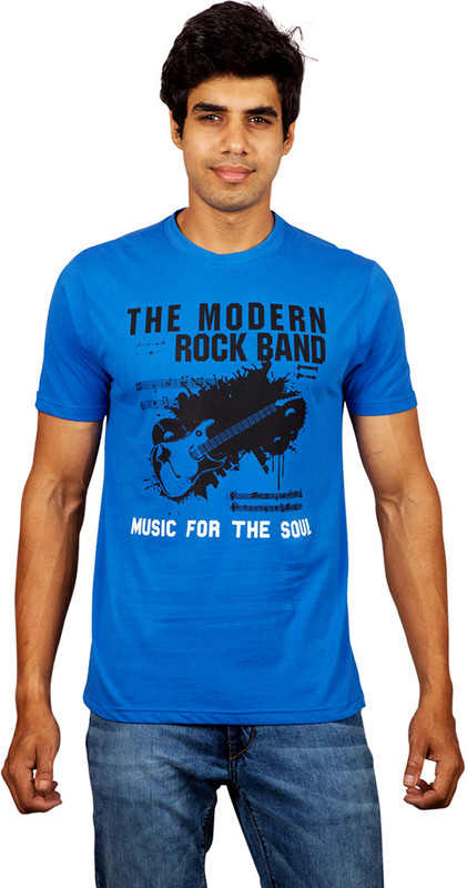 Red Line Graphic Print Men Round Neck Blue T-Shirt