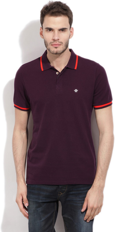 WROGN Solid Men Polo Neck Purple T-Shirt WROGN Solid Men Polo Neck Purple T-Shirt