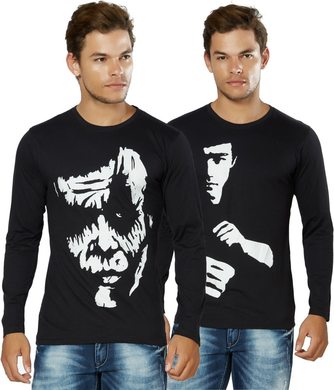 Alan Jones Graphic Print Men Round Neck Black, Black T-Shirt(Pack of 2)