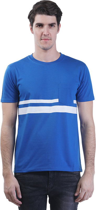 Griffel Striped Men Round Neck Blue T-Shirt