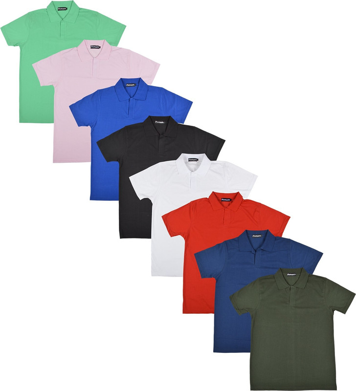 Pintapple Solid Men Polo Neck White, Black, Blue, Pink, Light Green, Red, Dark Blue, Dark Green T-Shirt(Pack of 8)