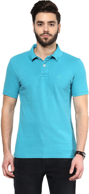 Urban Eagle by Pantaloons Solid Men Polo Neck Blue T-Shirt