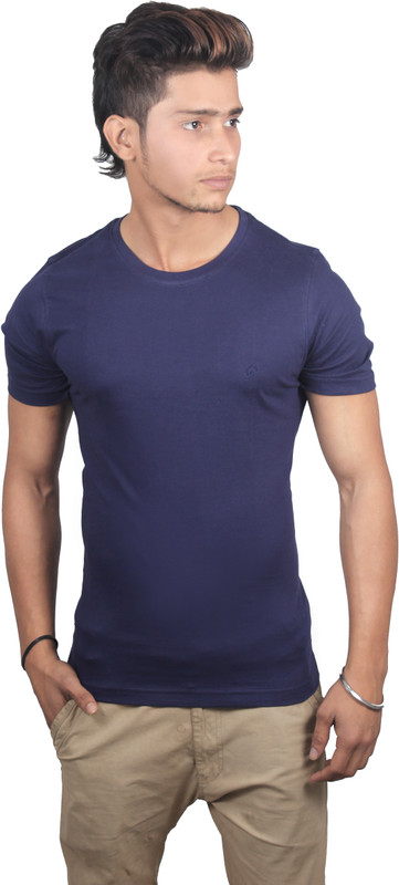 Spur Solid Men Round or Crew Dark Blue T-Shirt