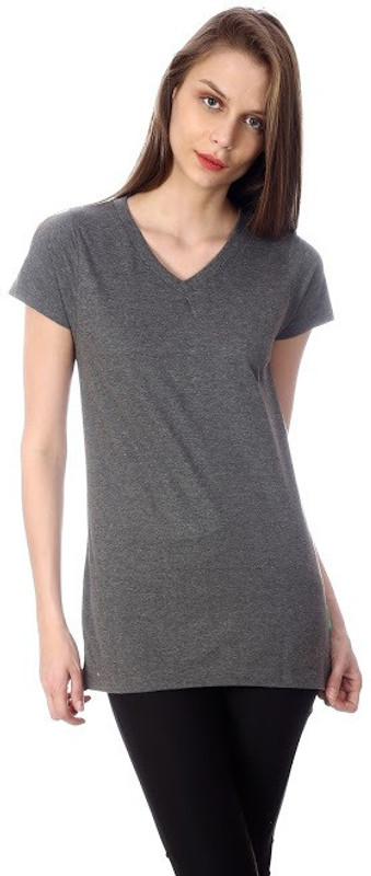 Goldstroms Solid Women V-neck Grey T-Shirt