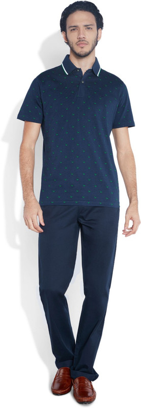 Park Avenue Printed Men Polo Neck Blue T-Shirt