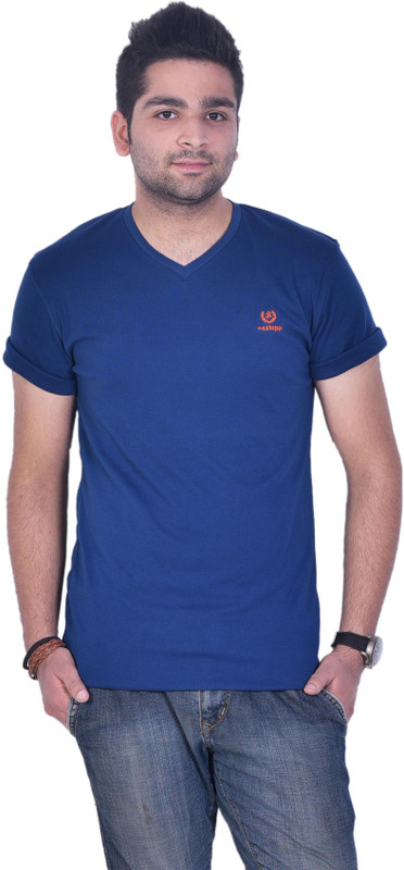 Colors & Blends Solid Men V-neck Blue T-Shirt Colors & Blends Solid Men V-neck Blue T-Shirt