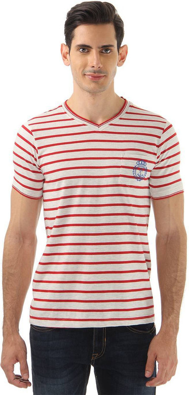Cloak & Decker Solid Men V-neck Red, White T-Shirt Cloak & Decker Solid Men V-neck Red, White T-Shirt