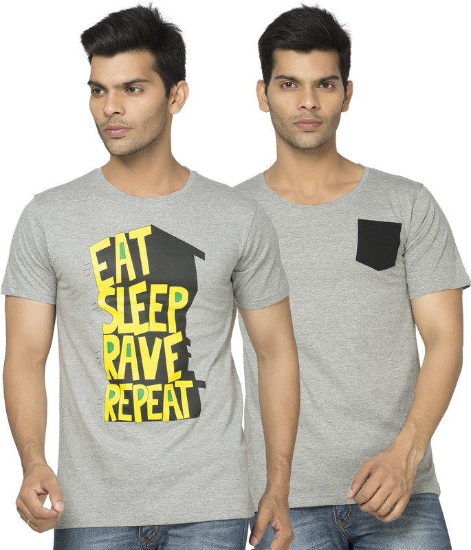 Alan Jones Graphic Print Men Round Neck Grey T-Shirt(Pack of 2)