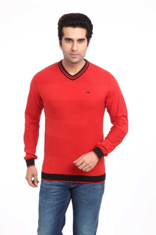Park Avenue Solid Men V-neck Red T-Shirt