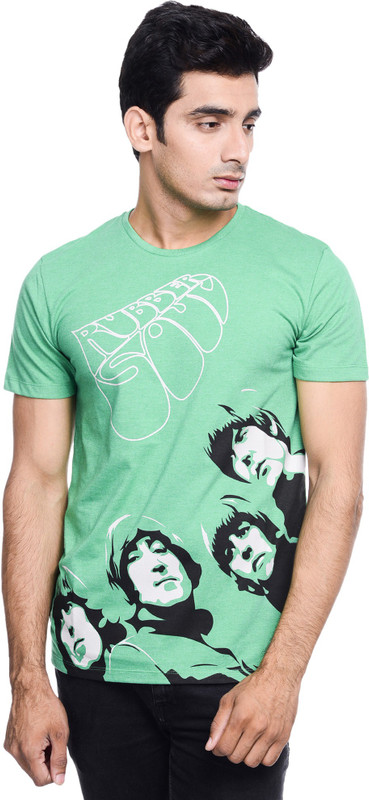 THE BEATLES By Free Authority Printed Men Round Neck Green T-Shirt