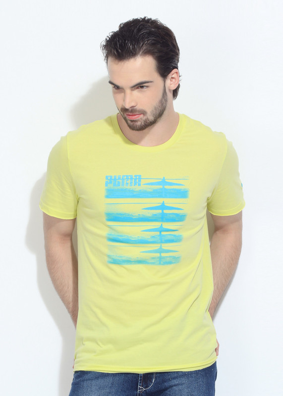 Puma Printed Men Round Neck Yellow T-Shirt