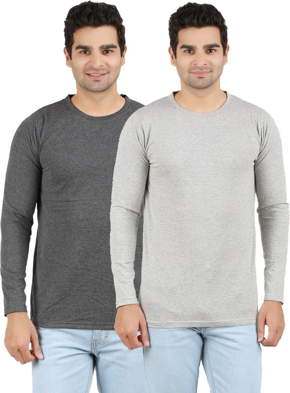 Ap'pulse Solid Men Round Neck Grey, Grey T-Shirt(Pack of 2)