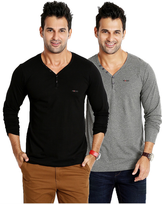 Rodid Solid Mens V-neck Black, Grey T-Shirt(Pack of 2) RS.836 (70.00% Off) - Flipkart
