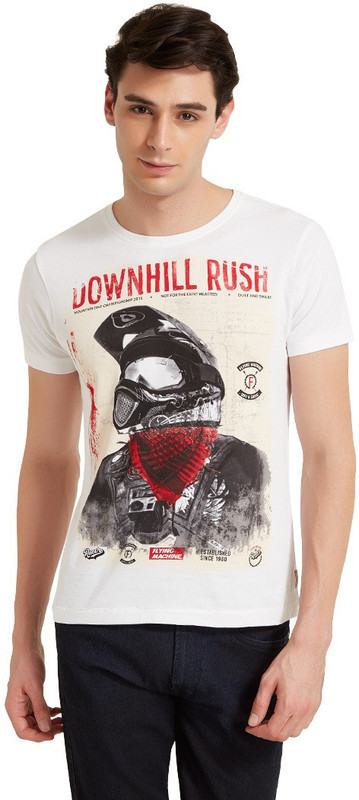 Flying Machine Printed Men Round Neck White T-Shirt