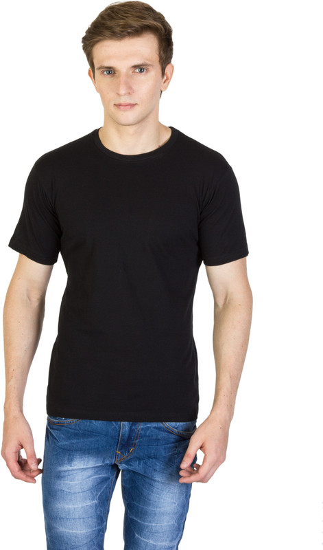 DuoPolin Solid Men Round Neck Black T-Shirt