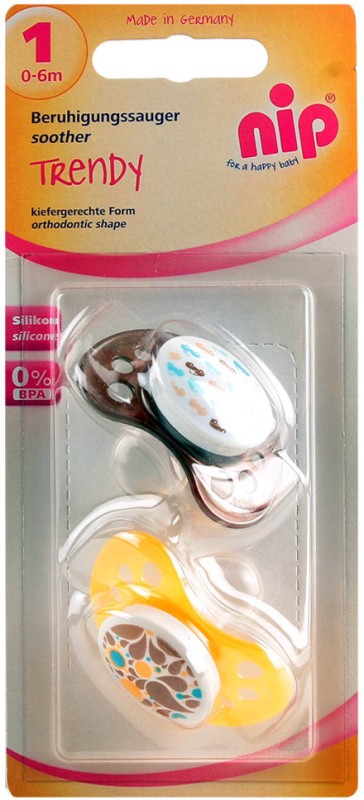 Nip Trendy Silicone Soothers (0 - 6 Months) - 2 Pack Soother(Multicolor)