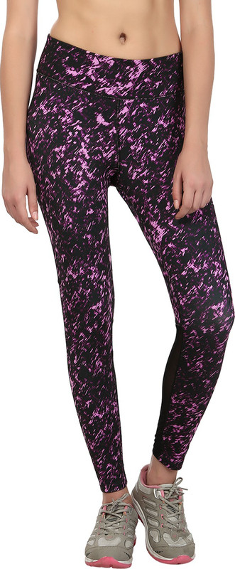Fitrr Printed Women Black, Purple Tights Fitrr Printed Women Black, Purple Tights