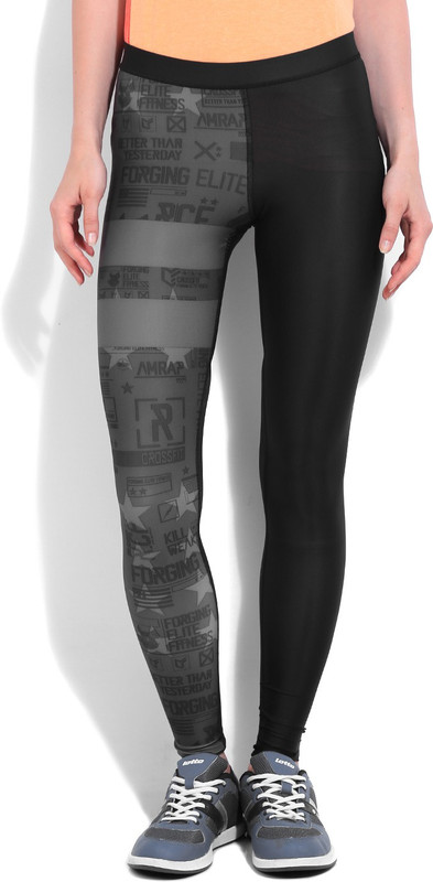 REEBOK Printed Women Black Tights REEBOK Printed Women Black Tights
