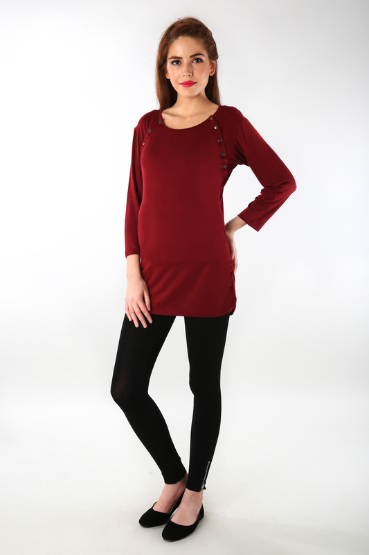 MOMZJOY Casual 3/4 Sleeve Solid Women Maroon Top