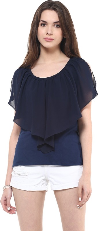 Zimaleto Casual Sleeveless Solid Women Blue Top