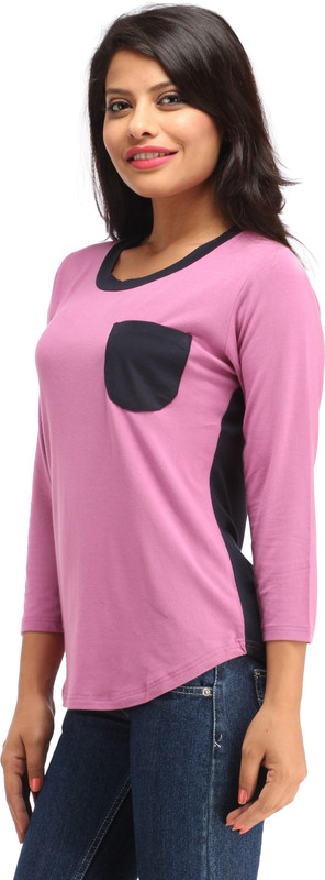 Cottinfab Casual 3/4 Sleeve Self Design Women Pink Top